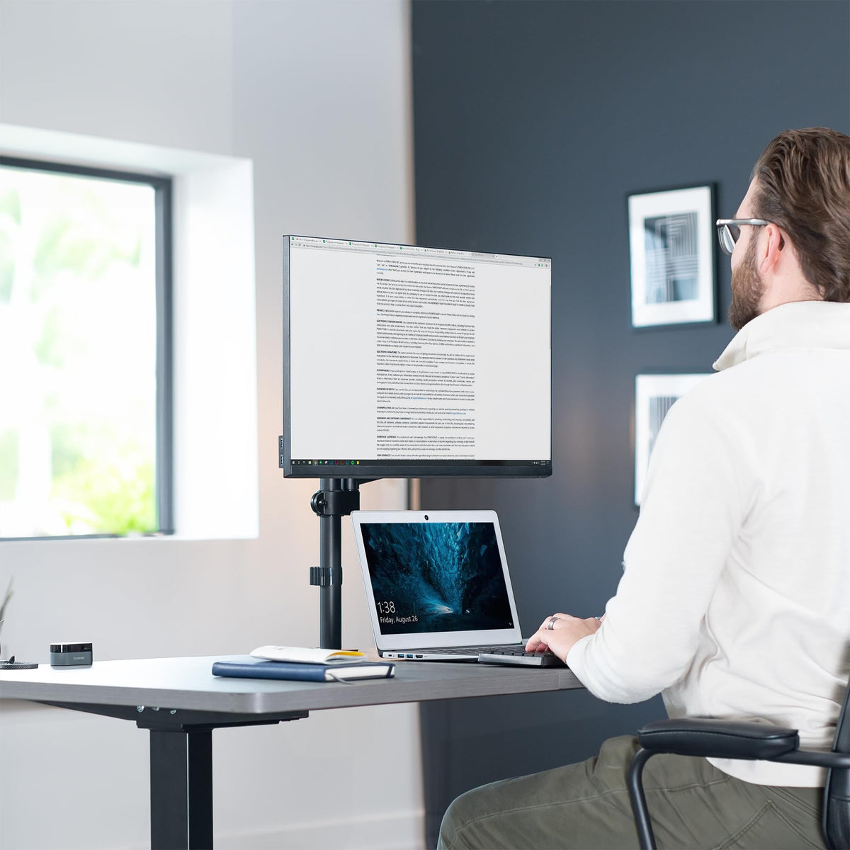 Triple Pneumatic Monitor Mount for 3 Screens up to 32 inches,