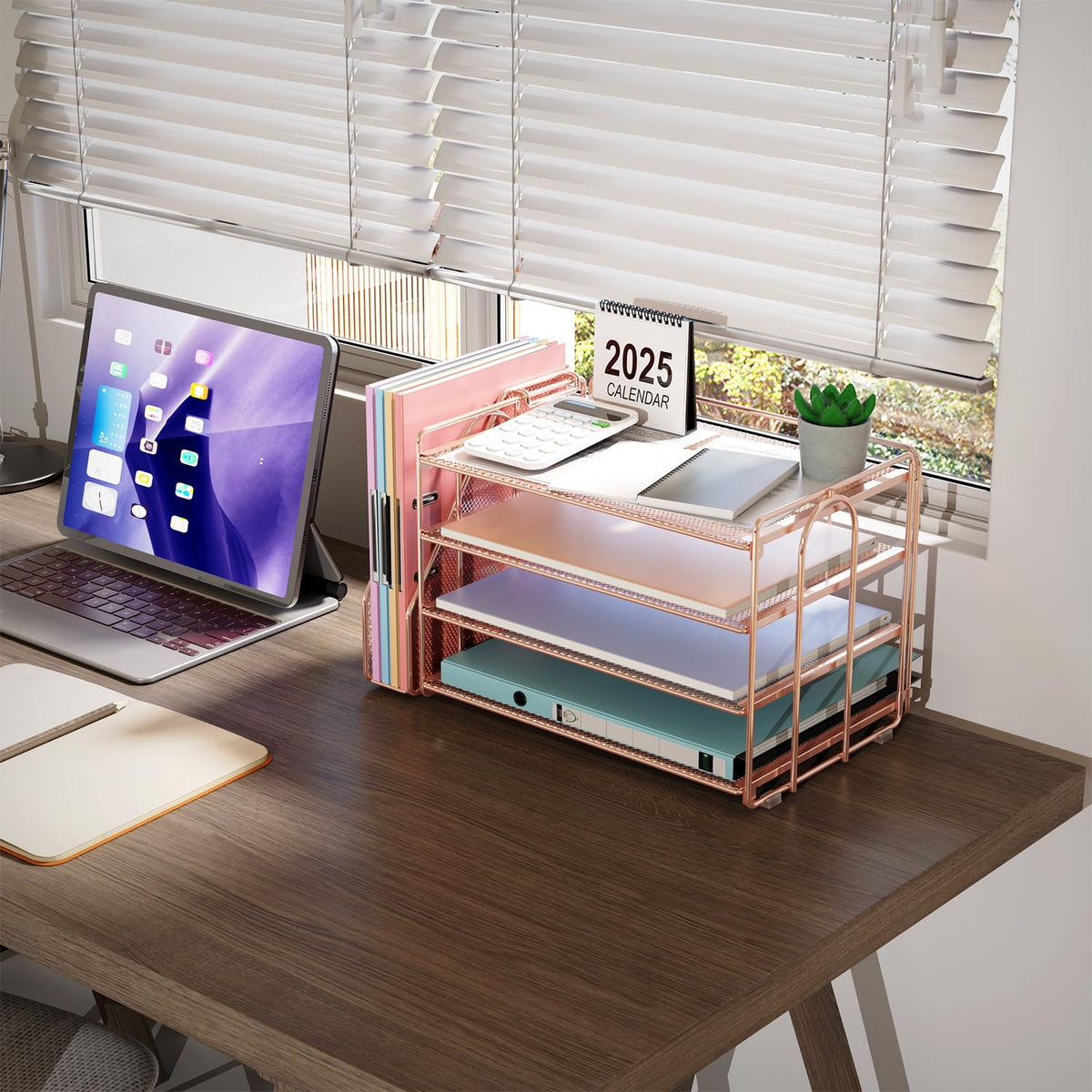 Paper Organizer With Magazine Holder | (Black, 4-Tier)