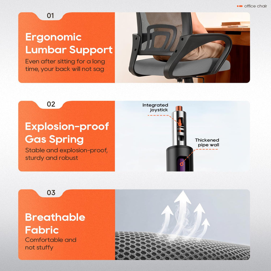 Ergonomic Office Chair | Mid-Back Swivel Desk Chair | with Lumbar Support
