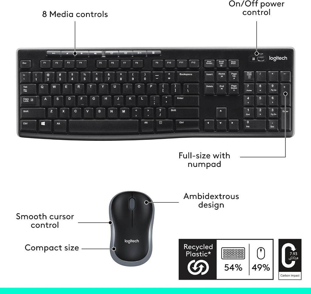 Logitech MK270 Full Size Wireless Keyboard and Mouse Combo