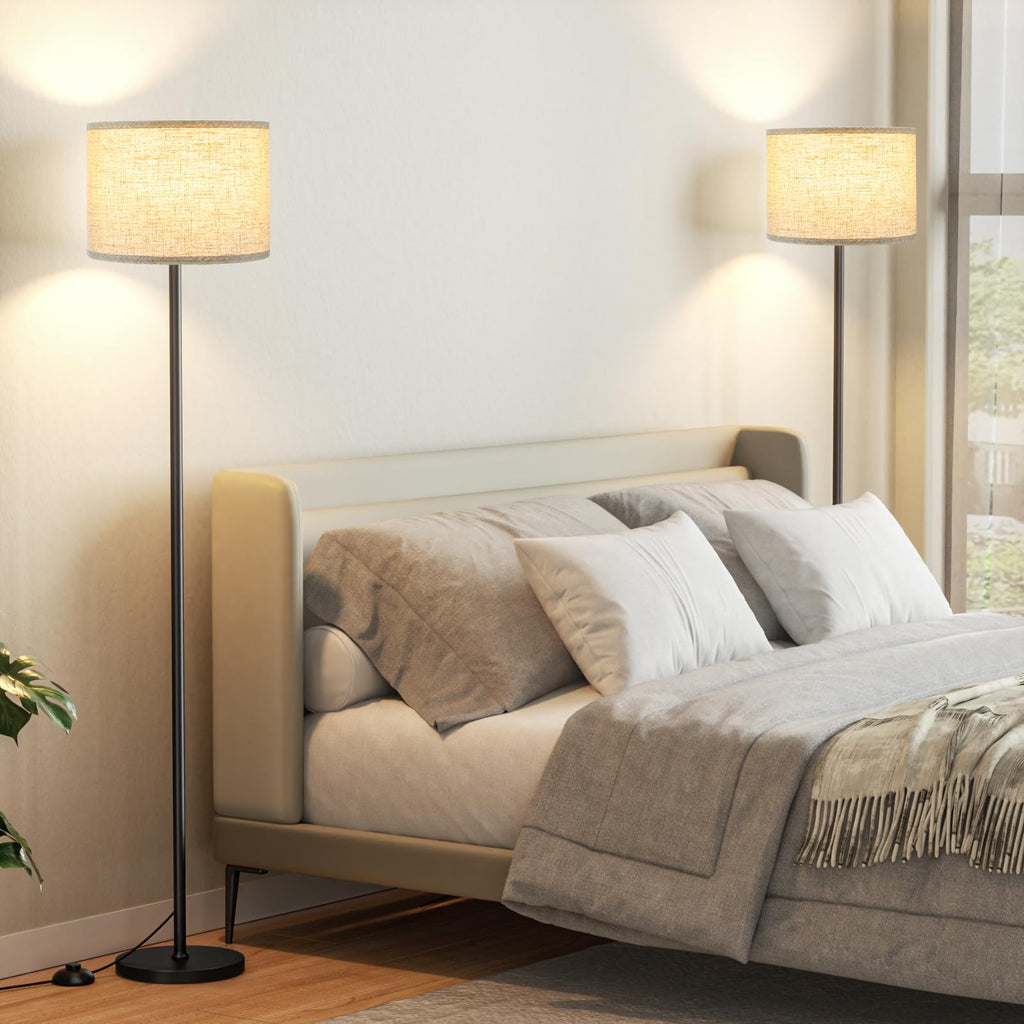 Modern Floor Lamp Simple Design with White Shade & Foot Pedal Switch