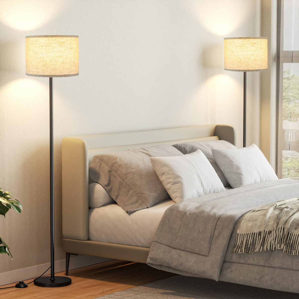 Modern Floor Lamp Simple Design with White Shade & Foot Pedal Switch