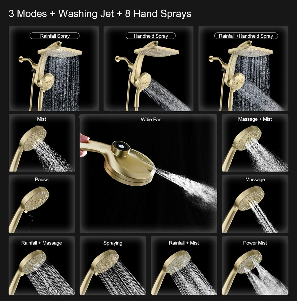 Shower Head with Rainfall Patter | Handheld Showerhead | Black | 1.8GPM