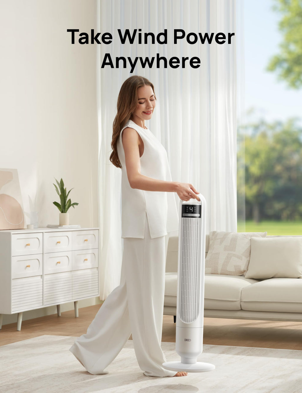 DREO Tower Fan for Bedroom, 25ft/s Velocity, 28dB Ultra Quiet, 4 Speeds