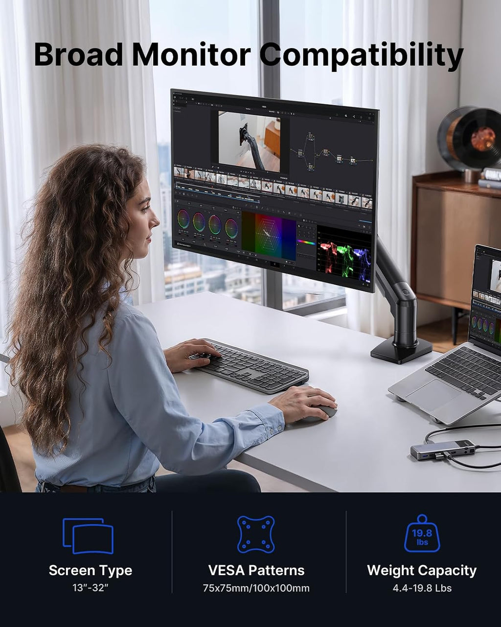 FlowLift™ Single Monitor Mount, 13 to 32 Inch Monitor Arm