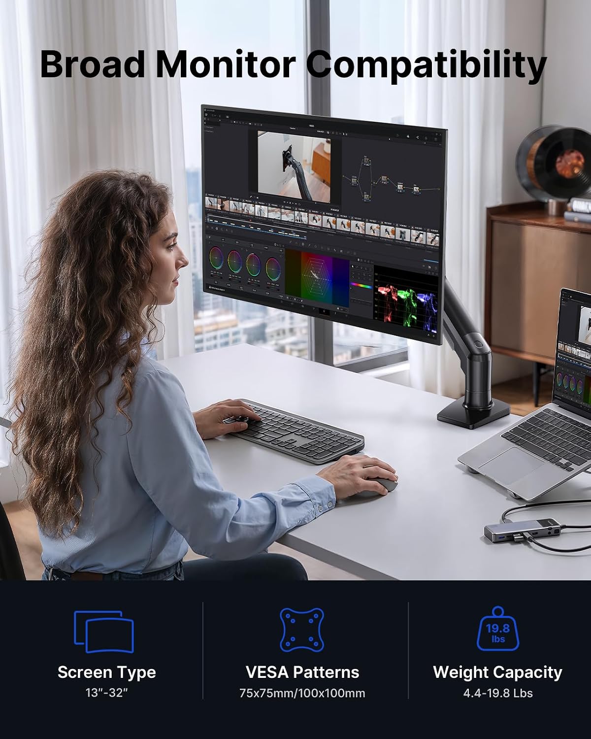 FlowLift™ Single Monitor Mount, 13 to 32 Inch Monitor Arm