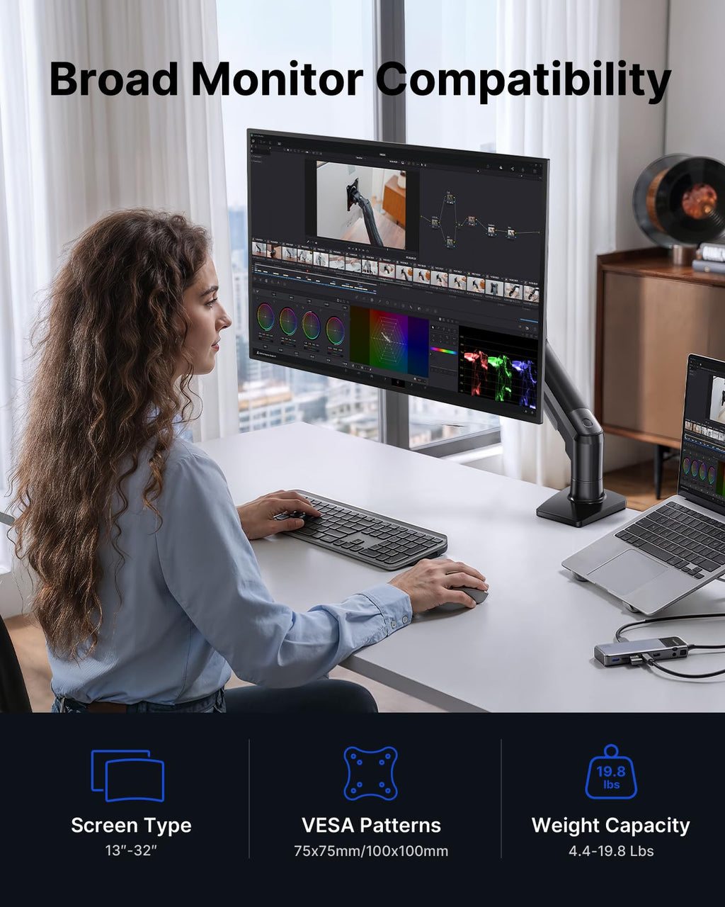 FlowLift™ Single Monitor Mount, 13 to 32 Inch Monitor Arm