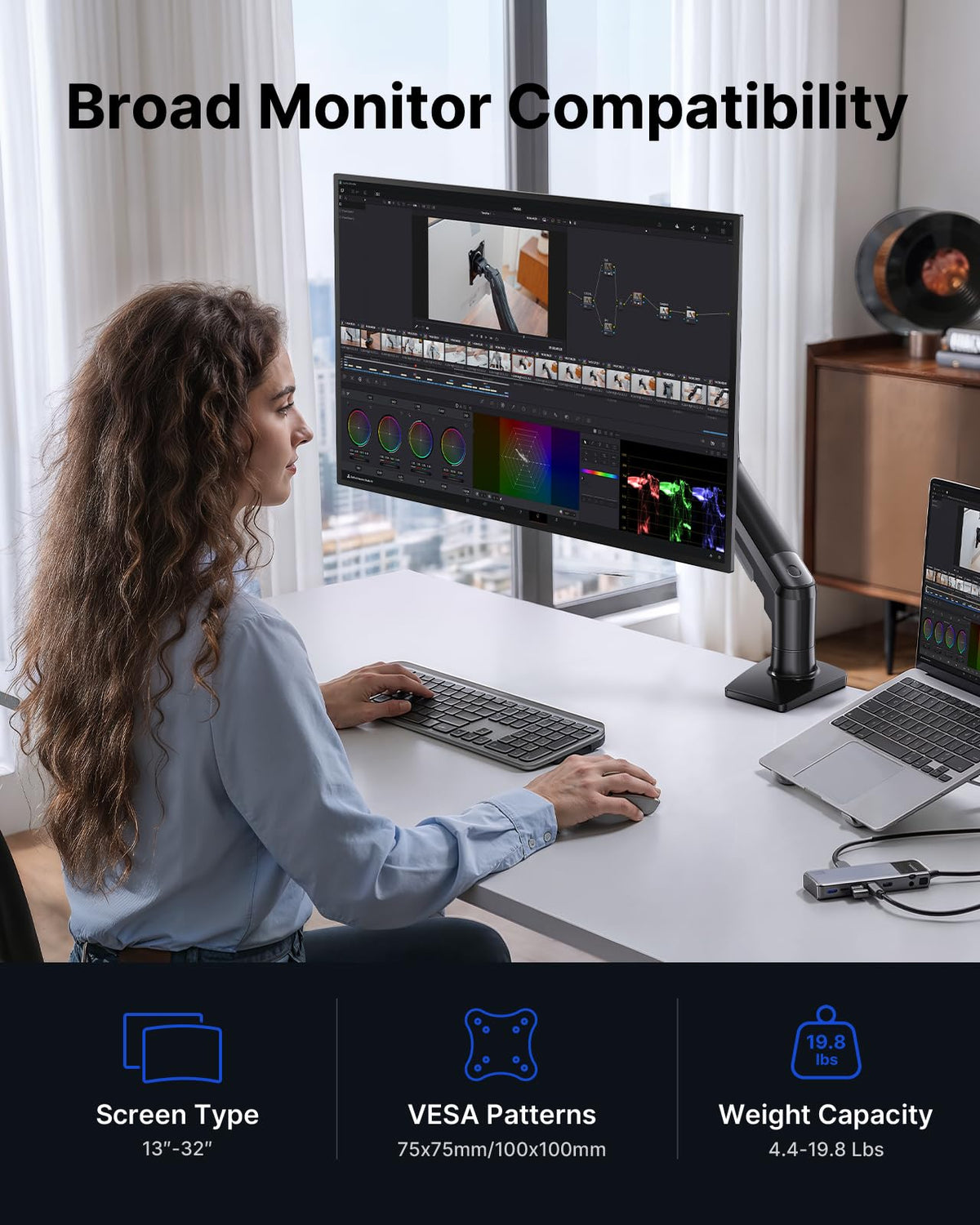 FlowLift™ Single Monitor Mount, 13 to 32 Inch Monitor Arm