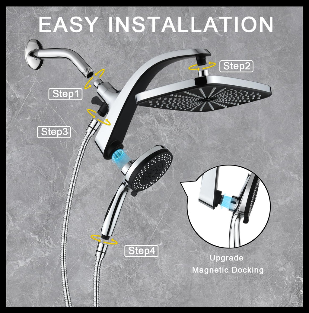 Shower Head with Rainfall Patter | Handheld Showerhead | Black | 1.8GPM
