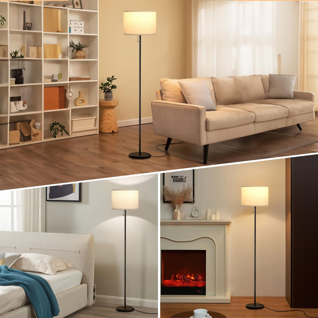 Modern Floor Lamp Simple Design with White Shade & Foot Pedal Switch