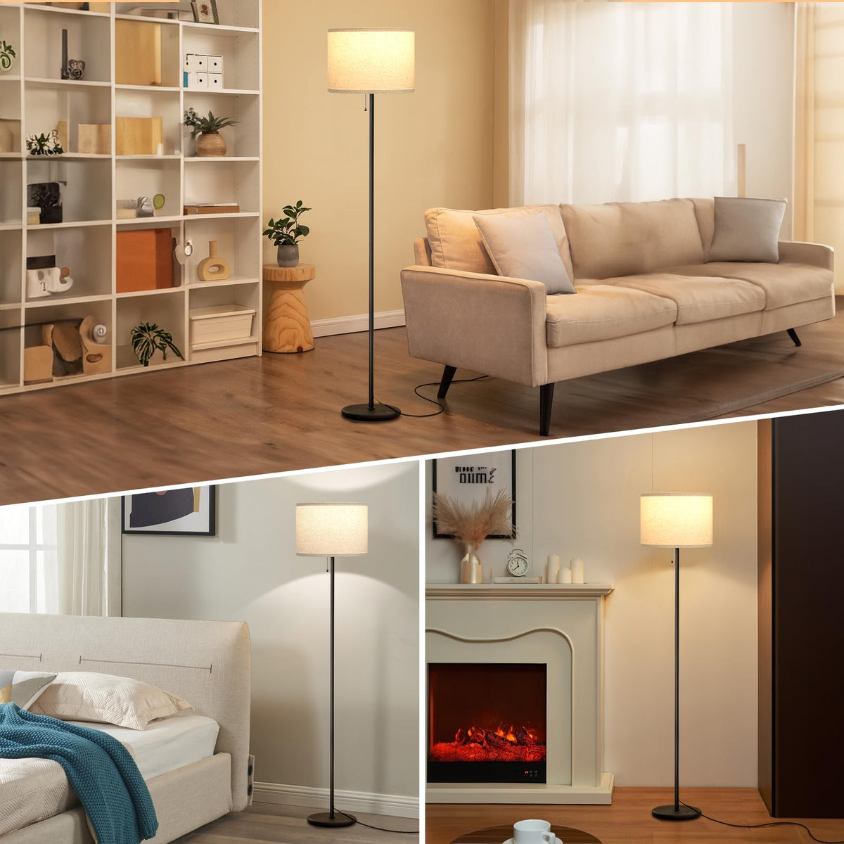 Modern Floor Lamp Simple Design with White Shade & Foot Pedal Switch