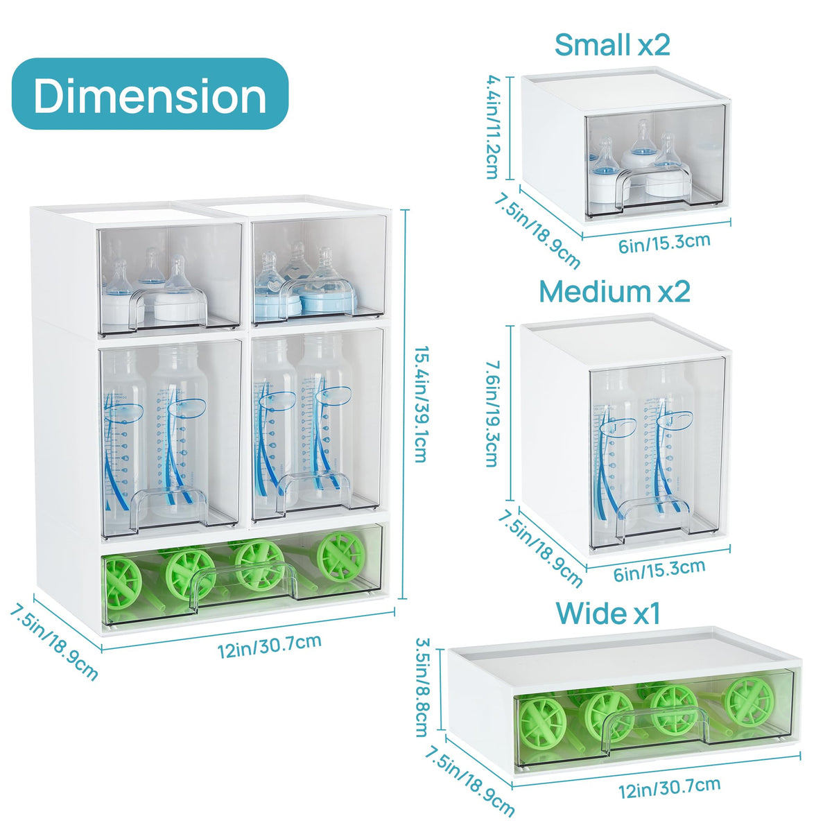 Clear Stackable Storage Drawers Set of 5, Plastic Organizer Bins |
