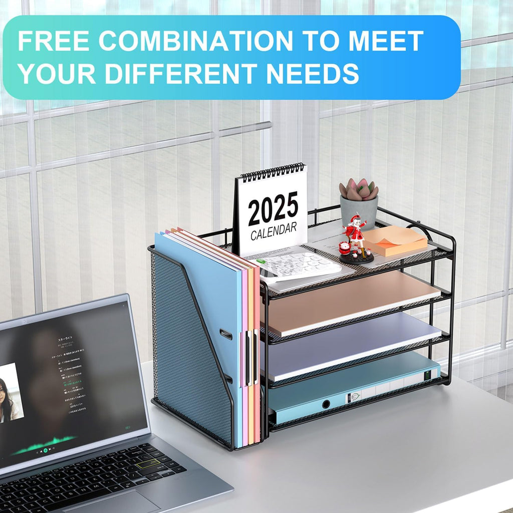 Paper Organizer With Magazine Holder | (Black, 4-Tier)