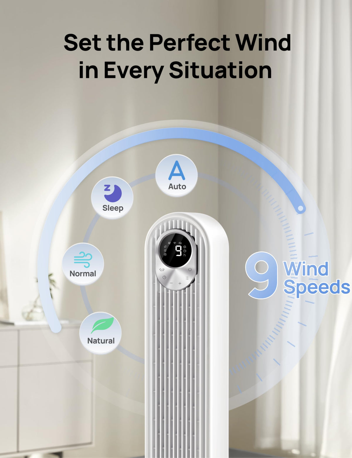 DREO Tower Fan for Bedroom, 25ft/s Velocity, 28dB Ultra Quiet, 4 Speeds