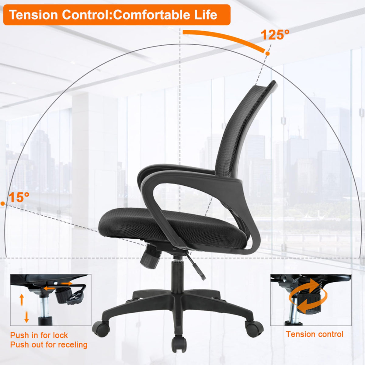 Ergonomic Office Chair | Mid-Back Swivel Desk Chair | with Lumbar Support