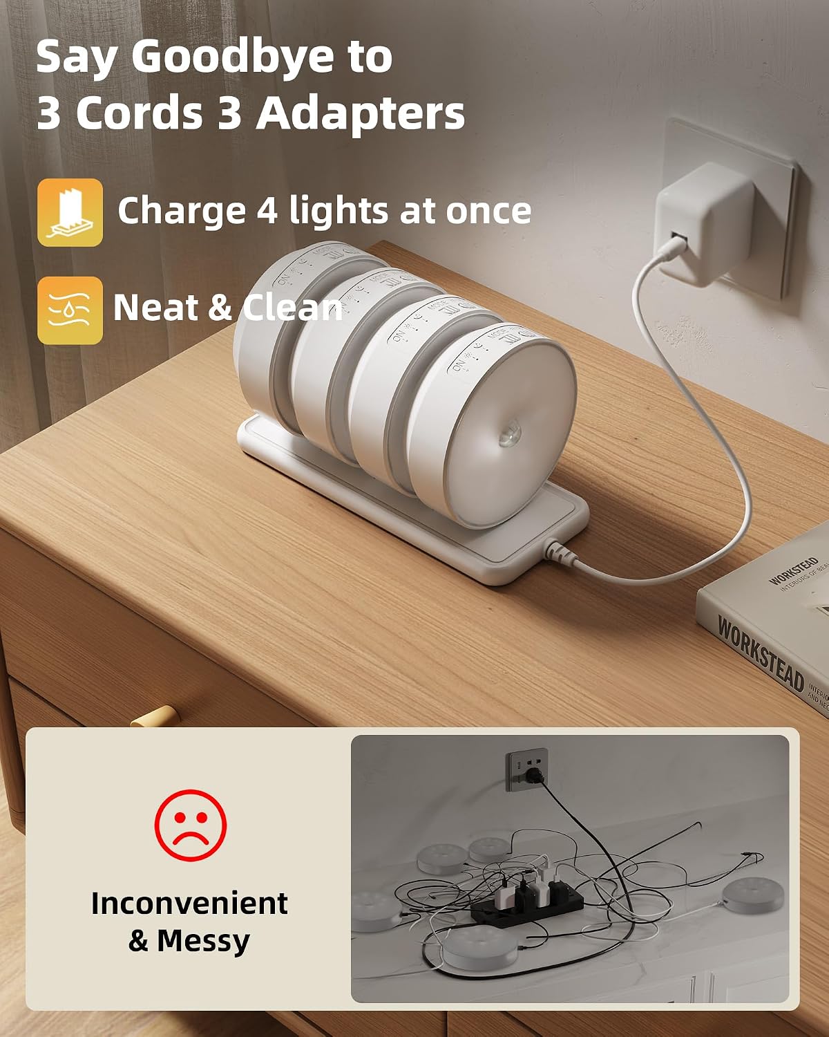 Magnetic Motion Sensor Lights, 4 to 8 LED Puck Style | USB-C Rechargeable