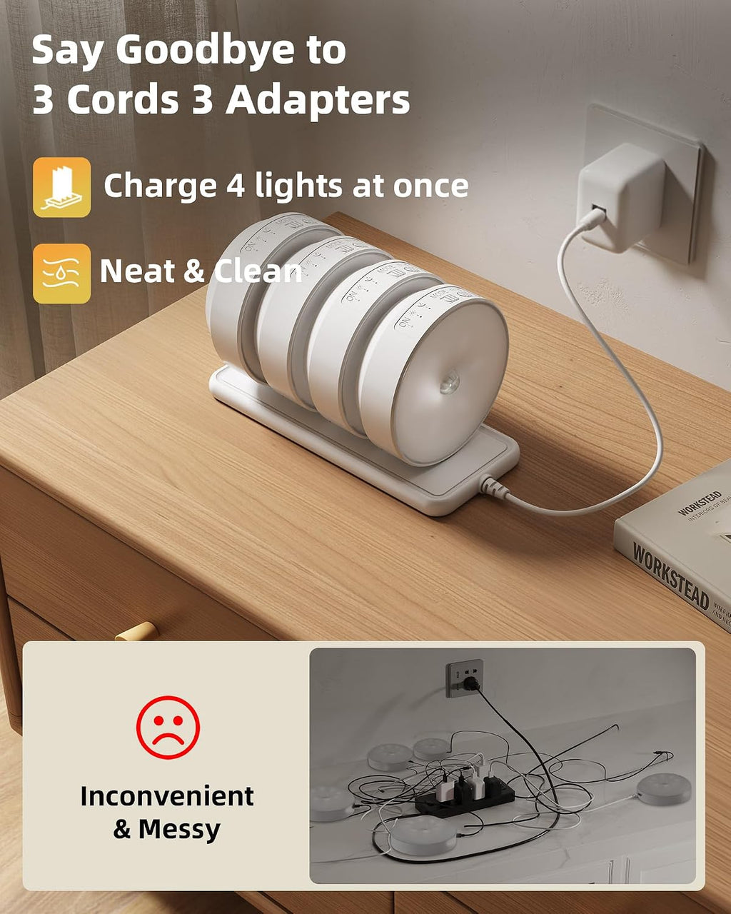Magnetic Motion Sensor Lights, 4 to 8 LED Puck Style | USB-C Rechargeable