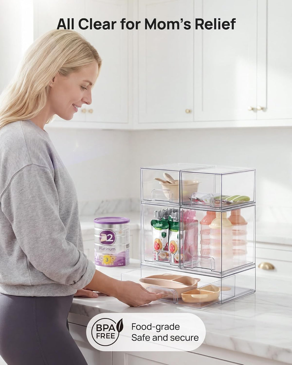 Clear Stackable Storage Drawers Set of 5, Plastic Organizer Bins |
