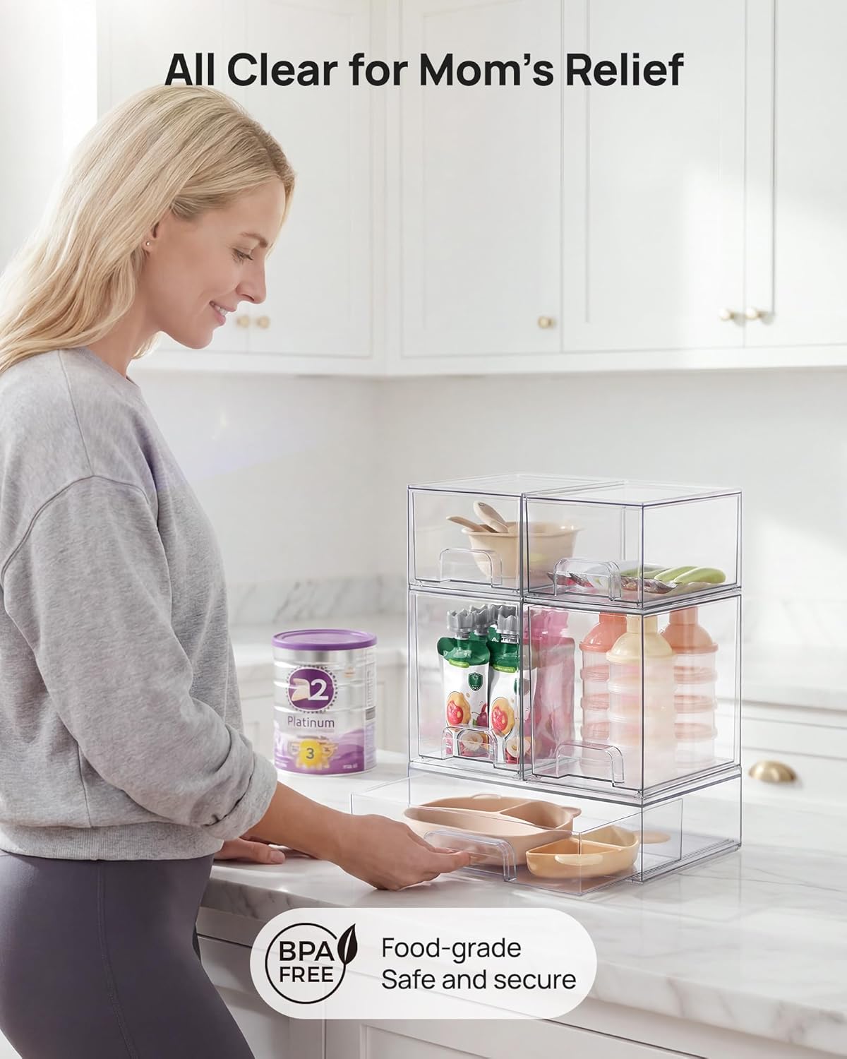 Clear Stackable Storage Drawers Set of 5, Plastic Organizer Bins |