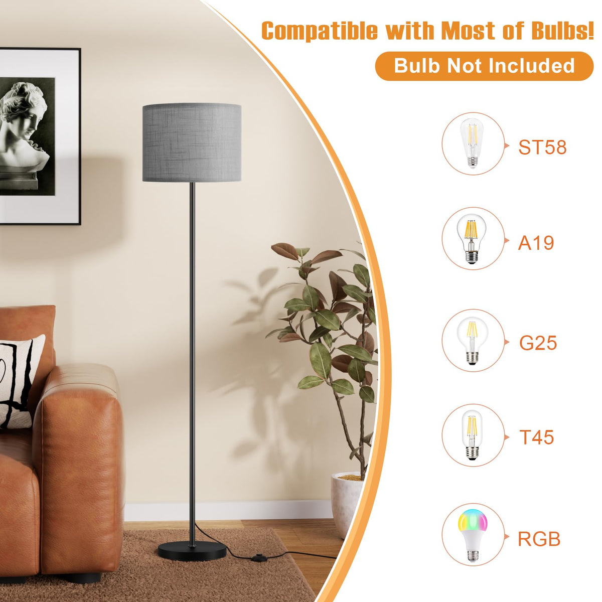 Modern Floor Lamp Simple Design with White Shade & Foot Pedal Switch