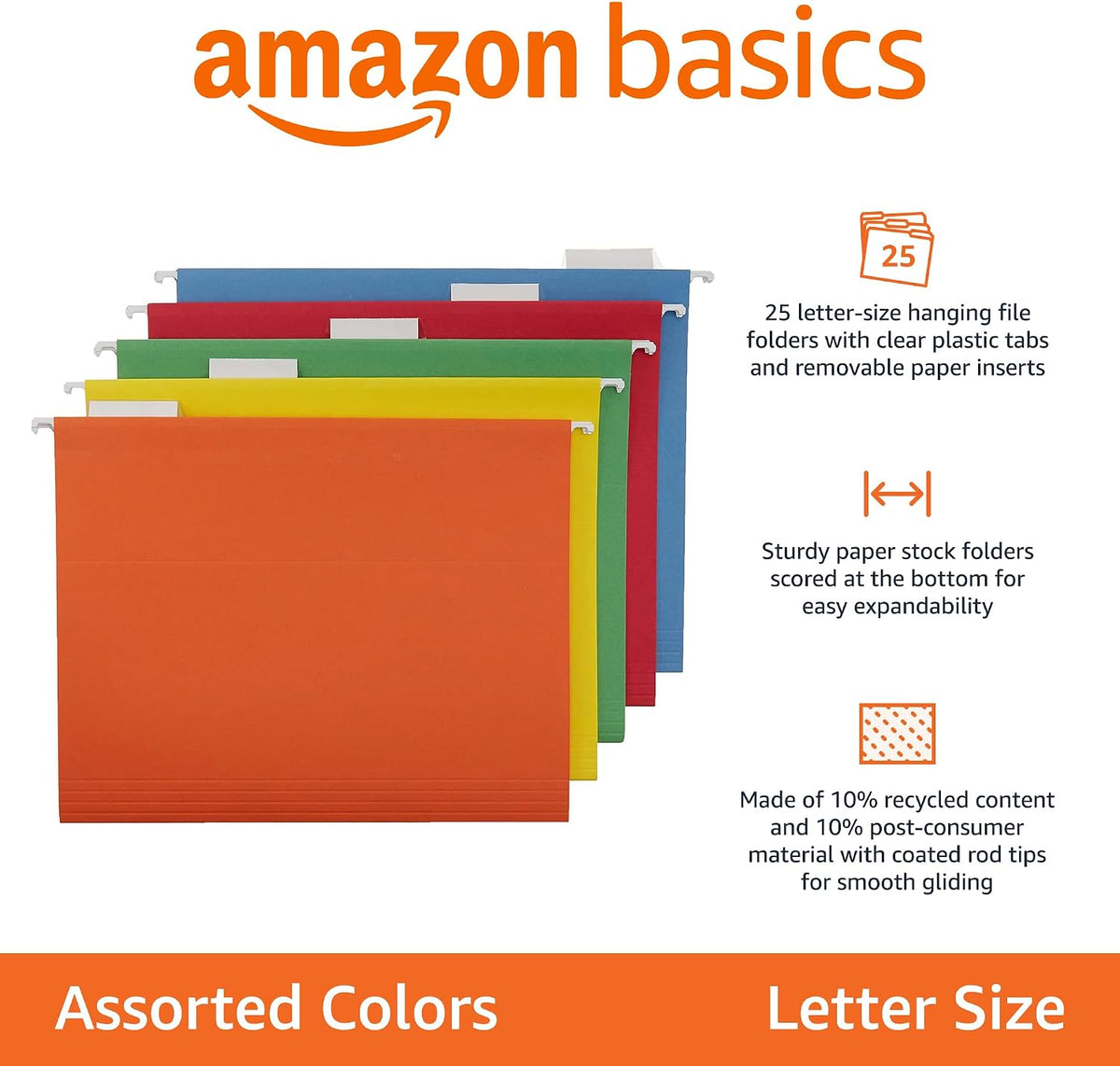Amazon Basics Hanging File Folders with Adjustable Tabs, Sturdy Expandable Document Organizer, Letter Size 8.5x11 inch, Green, 25-Pack