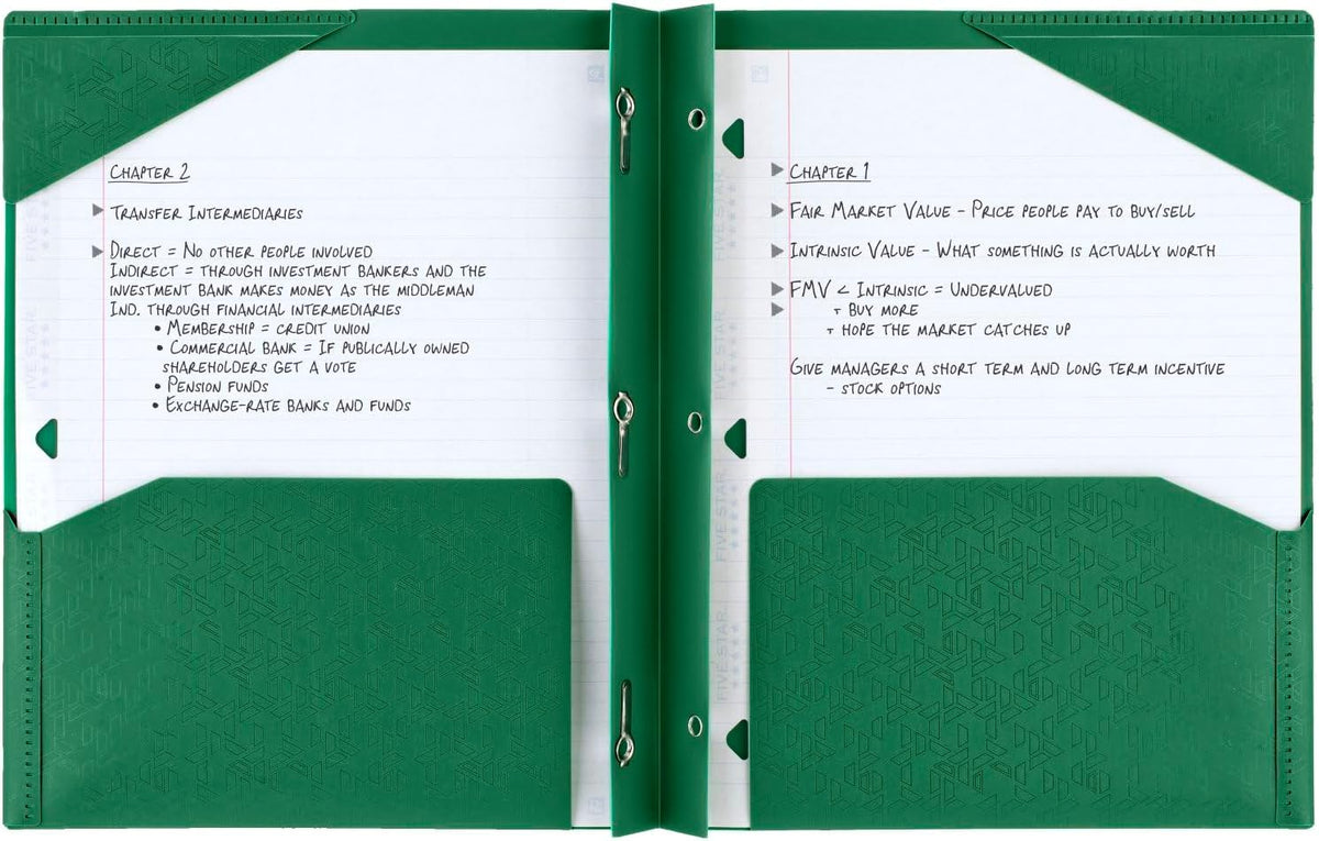 Five Star 2-Pocket Plastic Folder with Stay-Put Tabs and Prong Fasteners, Holds 8.5" x 11" Paper, Assorted Colors, 4 Pack (340300A)