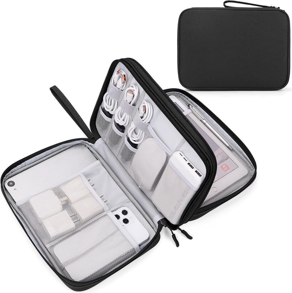Electronic Organizer, Travel Tech Pouch Bag, Extra Large, Black | Water Resistant
