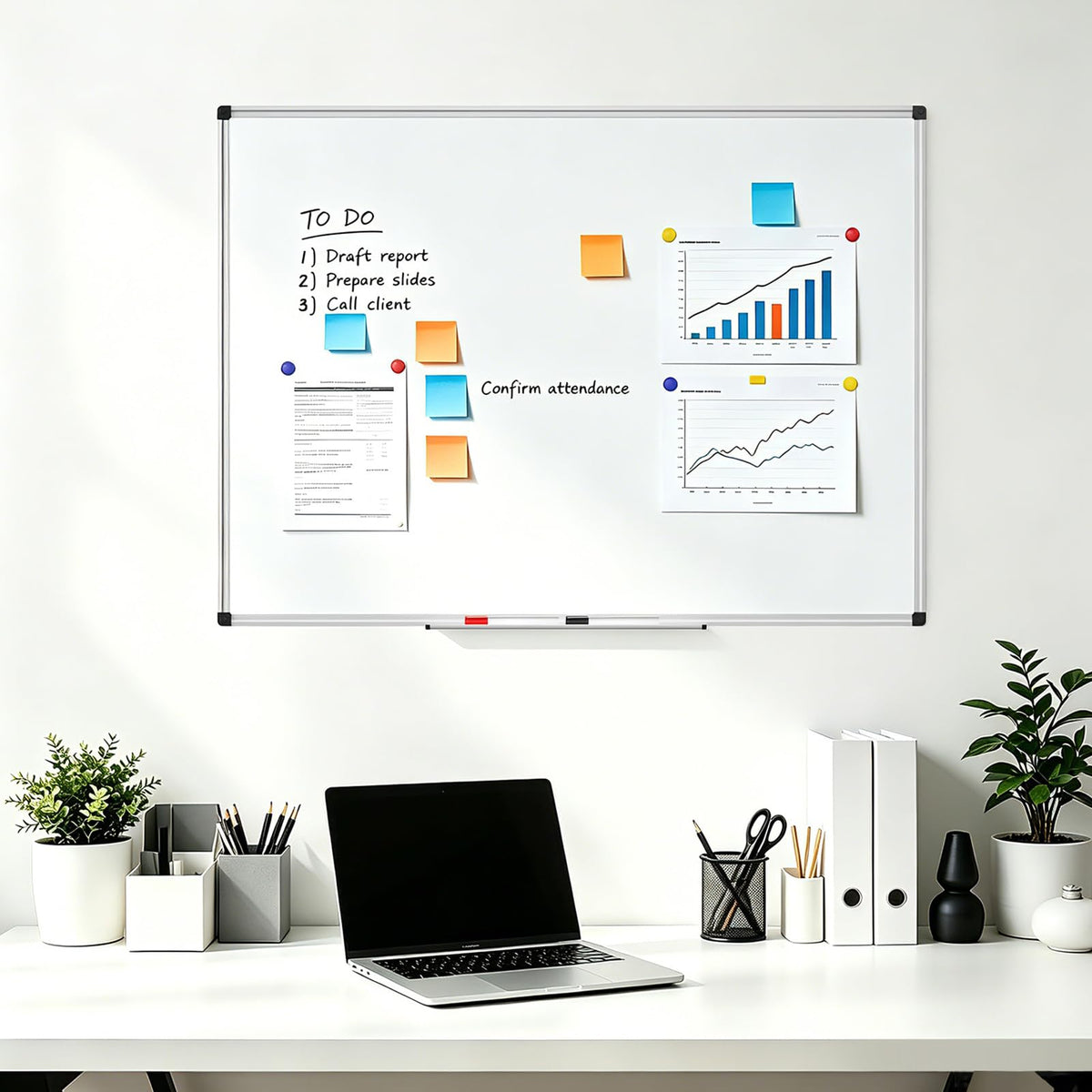 Magnetic Dry Erase Whiteboard, 46 x 33 Inch / 1 Magnetic Eraser, 2 Pens, Marker Tray, 6 Magnets