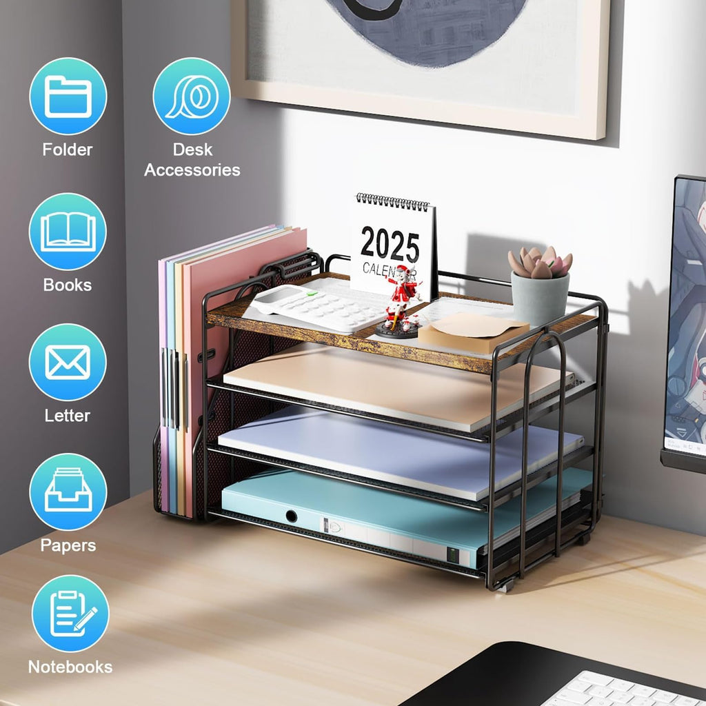 Paper Organizer With Magazine Holder | (Black, 4-Tier)
