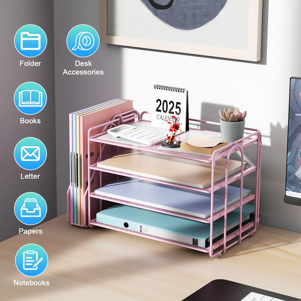 Paper Organizer With Magazine Holder | (Black, 4-Tier)