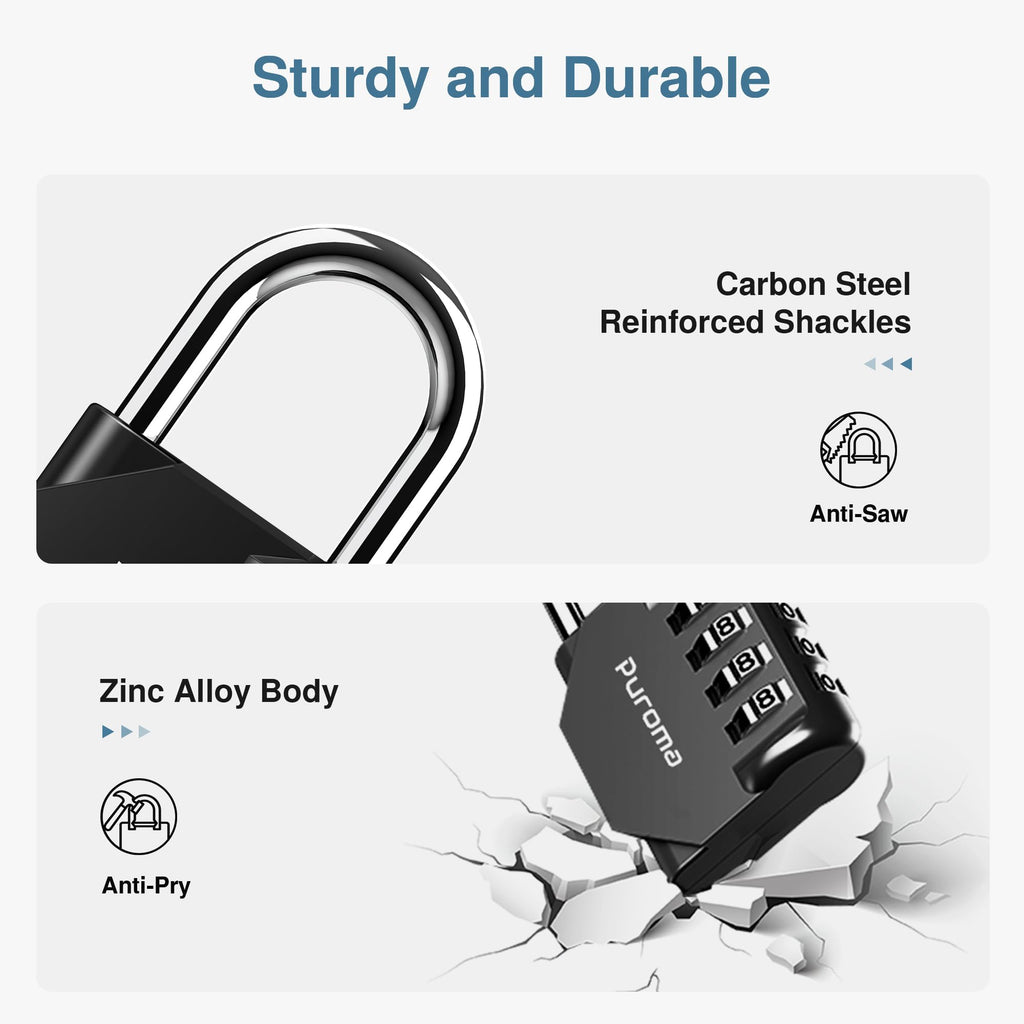 Puroma | 1 Combination Lock | 4 Digit Padlock | 2, 3, 4, & 10 Combo Packs