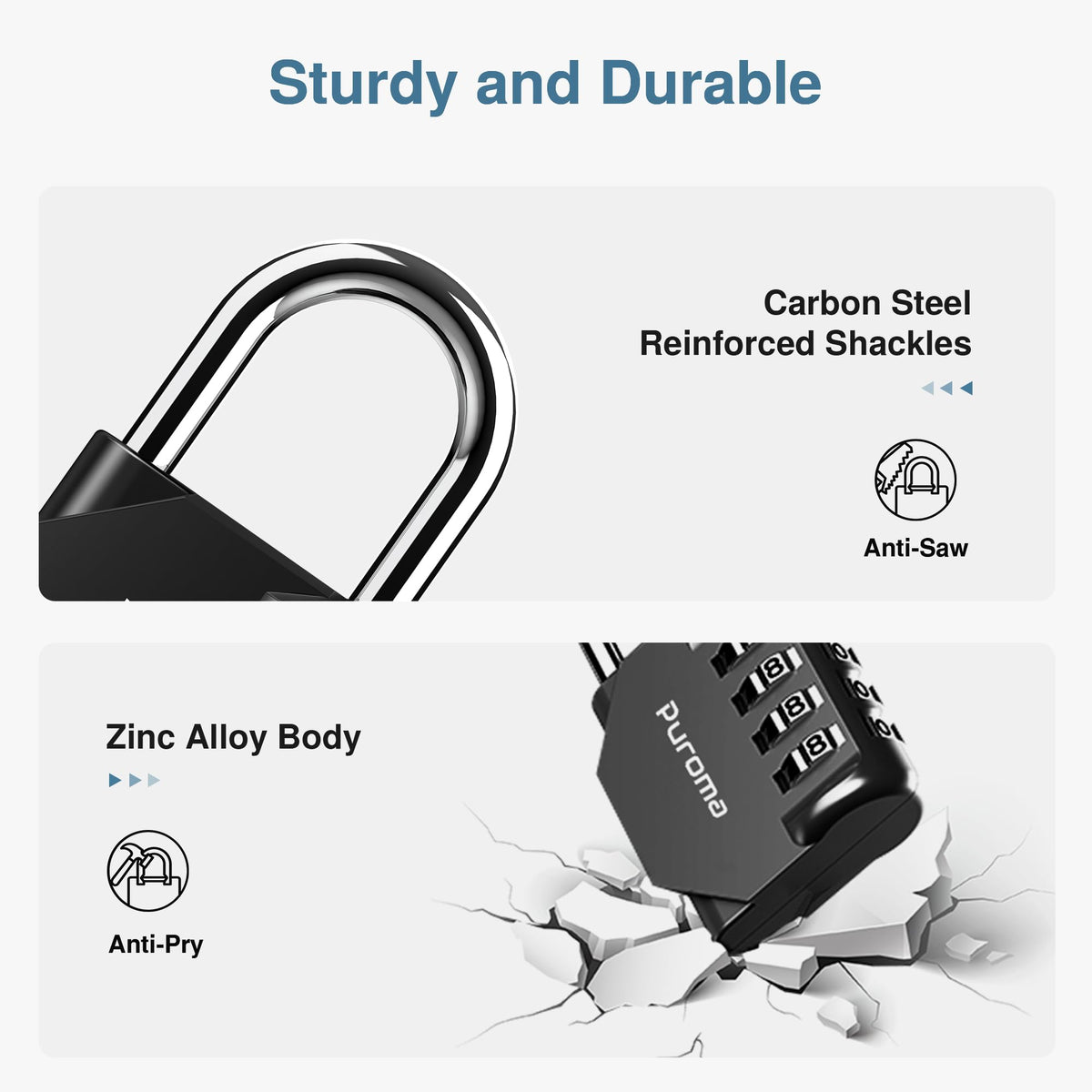 Puroma | 1 Combination Lock | 4 Digit Padlock | 2, 3, 4, & 10 Combo Packs