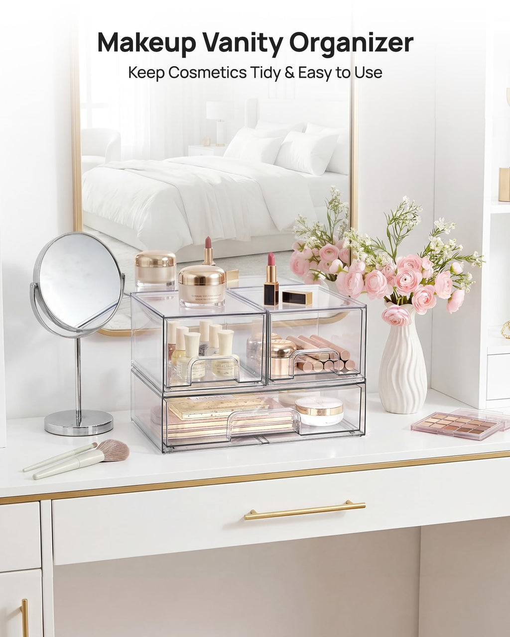 Clear Stackable Storage Drawers Set of 5, Plastic Organizer Bins |