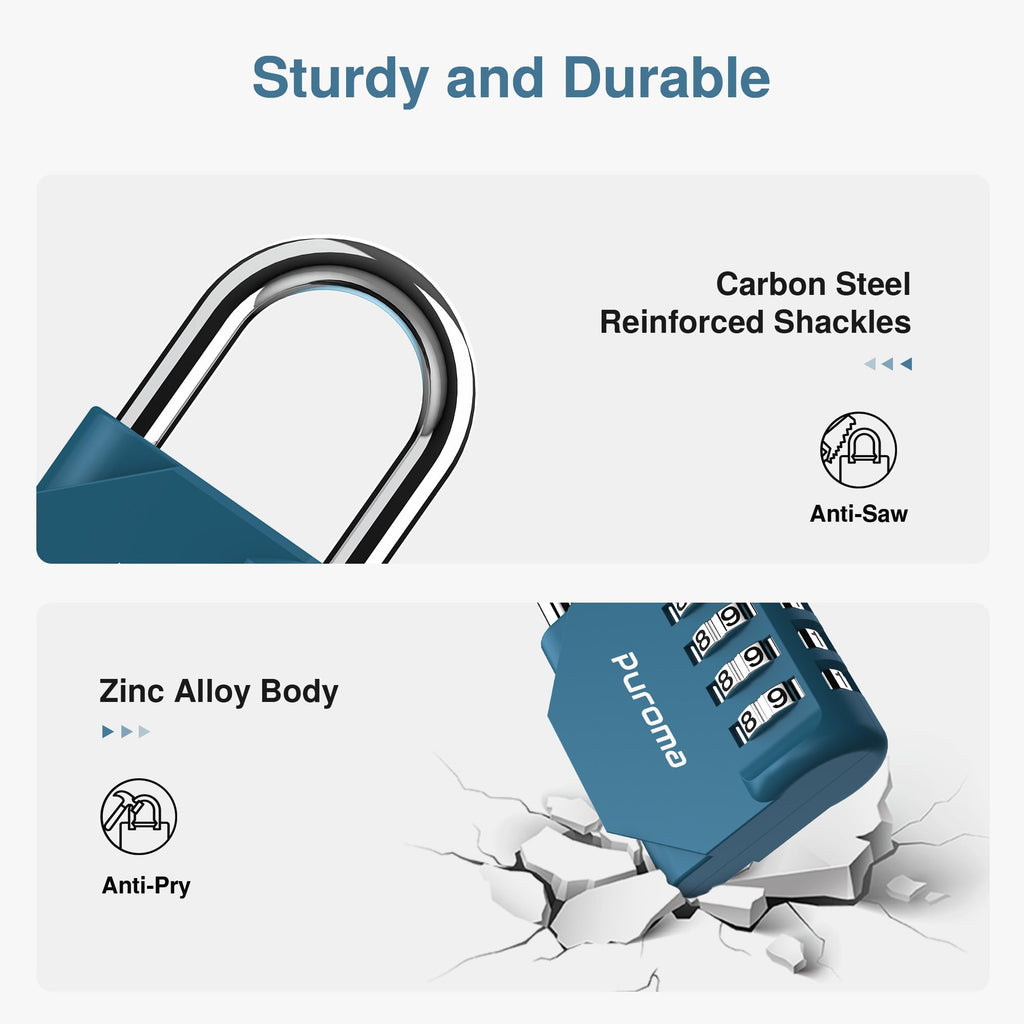 Puroma | 1 Combination Lock | 4 Digit Padlock | 2, 3, 4, & 10 Combo Packs