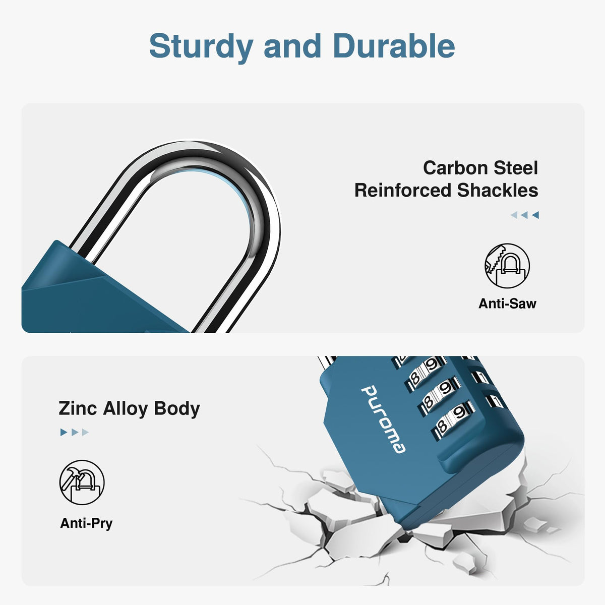 Puroma | 1 Combination Lock | 4 Digit Padlock | 2, 3, 4, & 10 Combo Packs