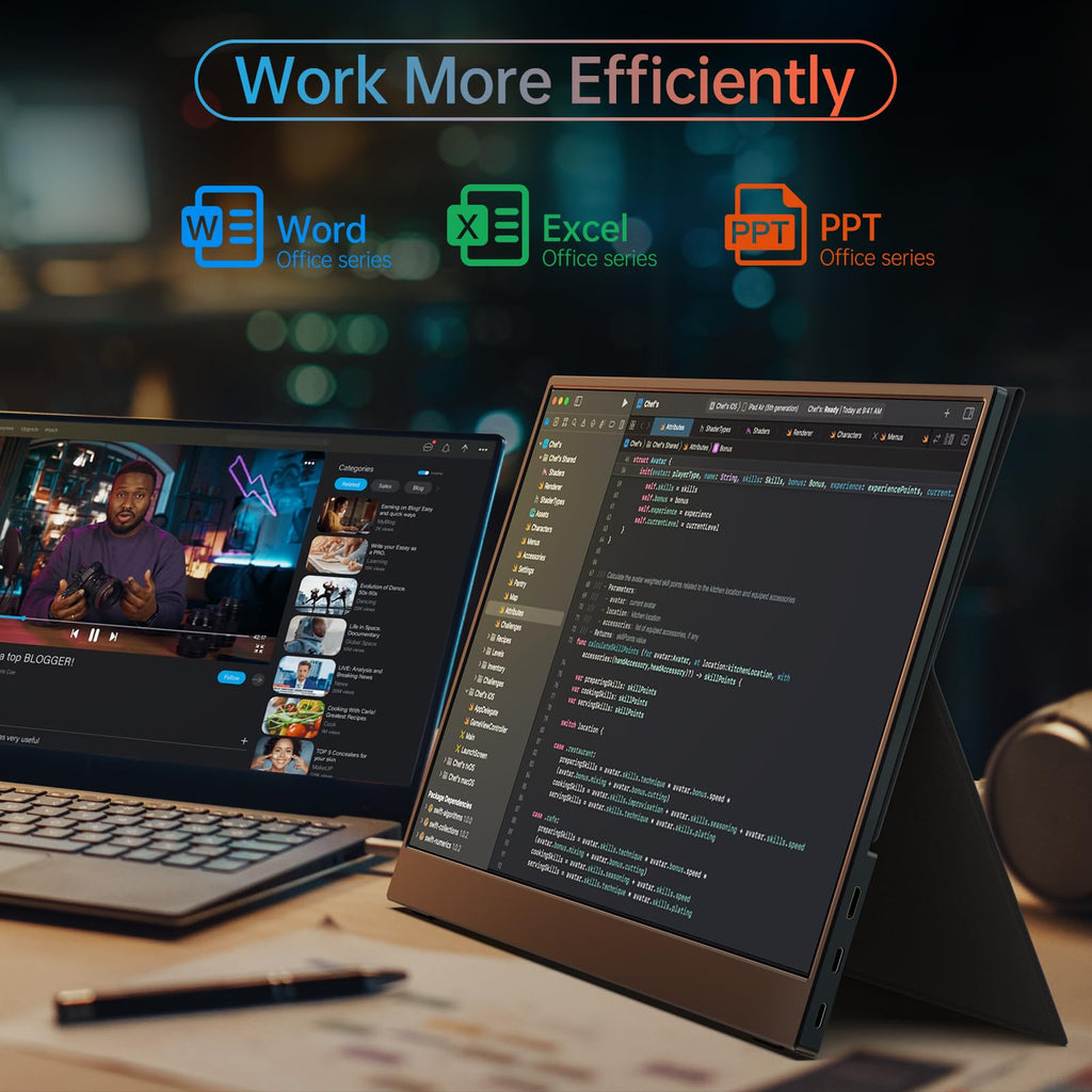 ForHelp 15.6inch Portable Monitor,1080P USB-C HDMI Second External Monitor for Laptop,PC,Mac Phone,PS,Xbox,Swich,IPS Ultra-Thin Zero Frame Gaming Display/Premium Smart Cover