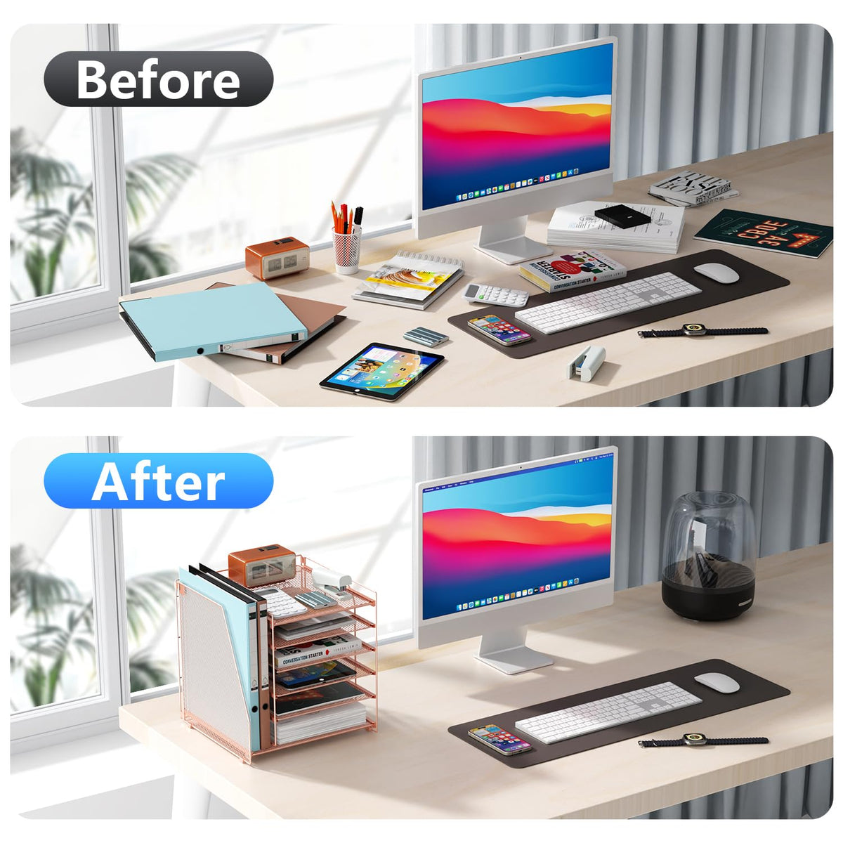 Paper Organizer With Magazine Holder | (Black, 4-Tier)