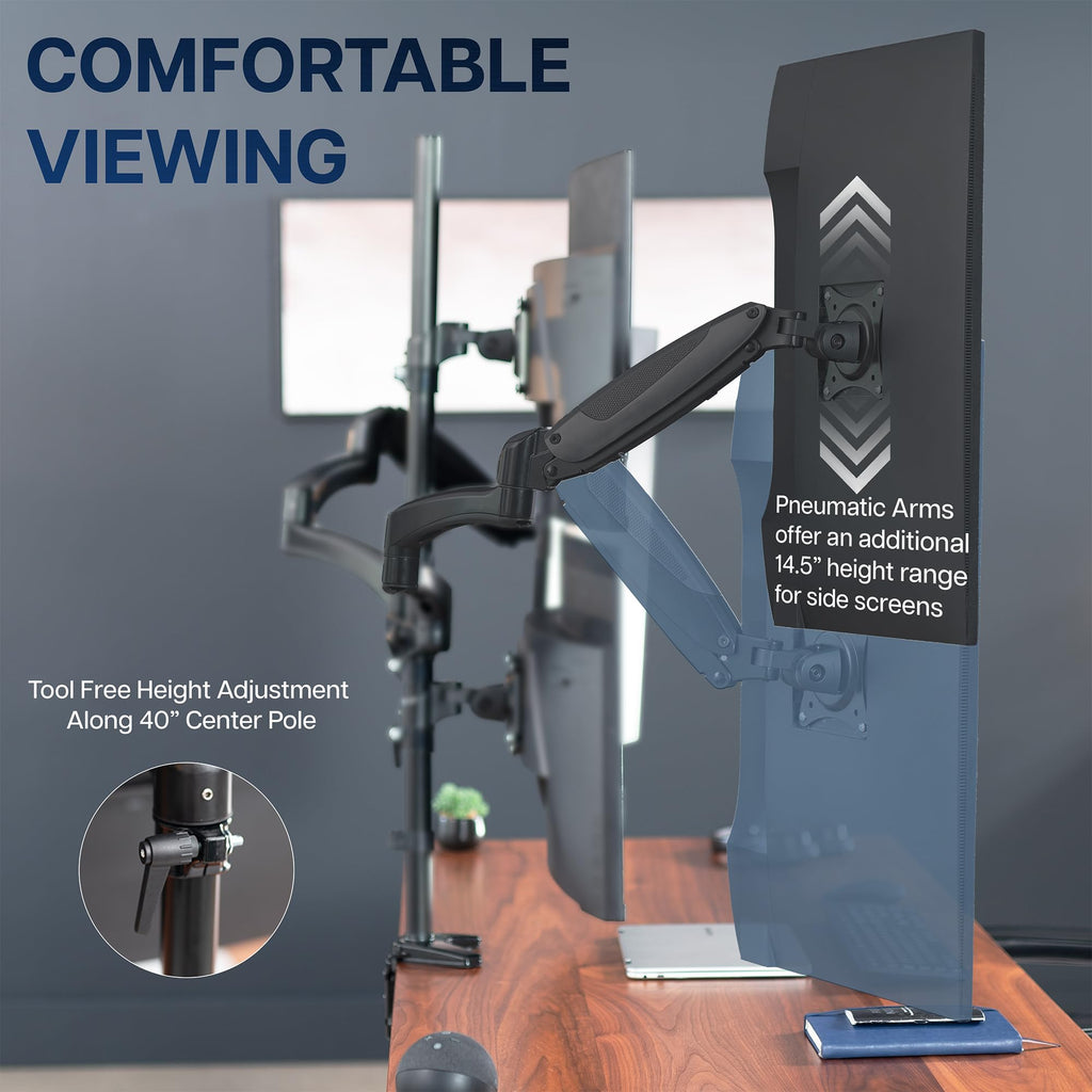 Triple Pneumatic Monitor Mount for 3 Screens up to 32 inches,