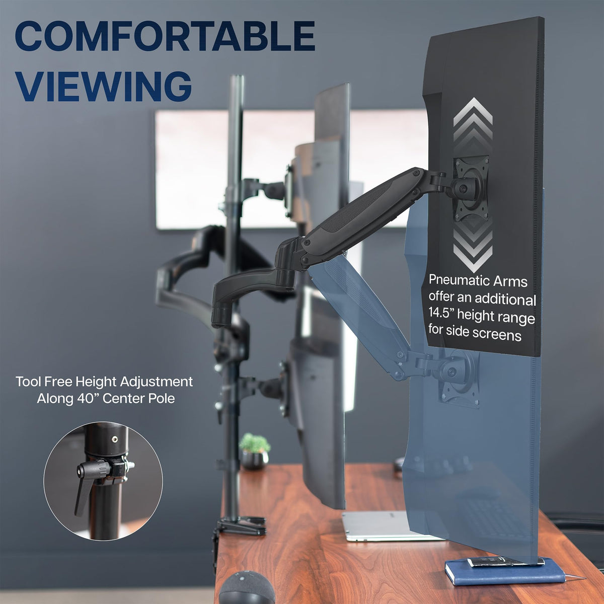 Triple Pneumatic Monitor Mount for 3 Screens up to 32 inches,