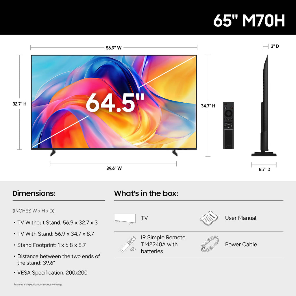 Samsung 50-Inch Class M70H Series, Mini LED, 4K, Smart TV, 2026