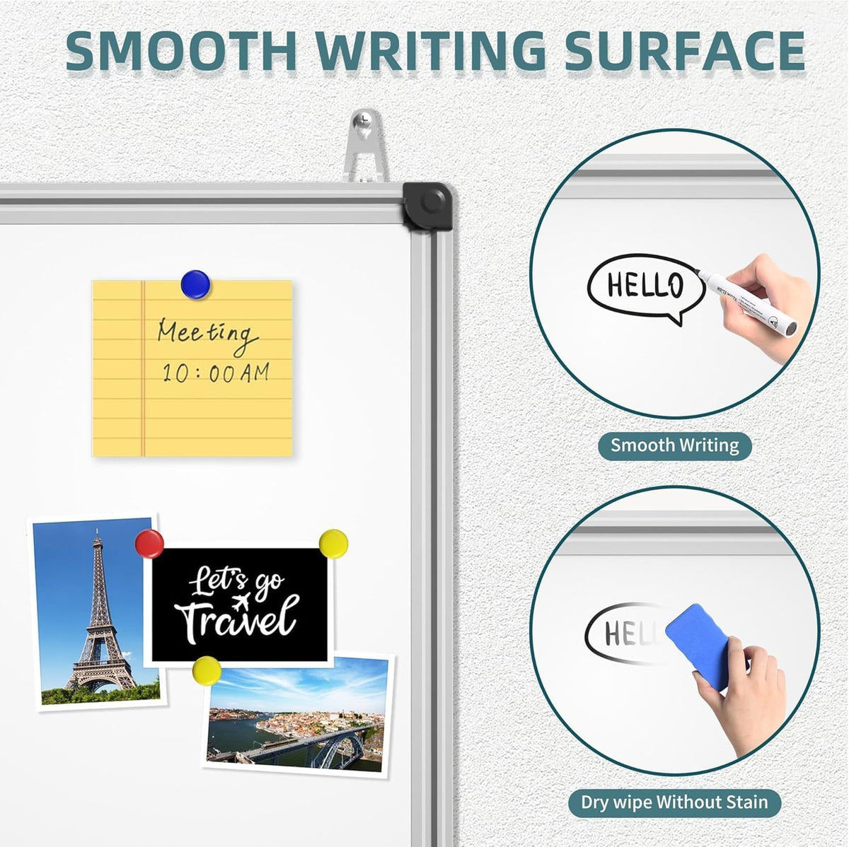 Magnetic Dry Erase Whiteboard, 46 x 33 Inch / 1 Magnetic Eraser, 2 Pens, Marker Tray, 6 Magnets