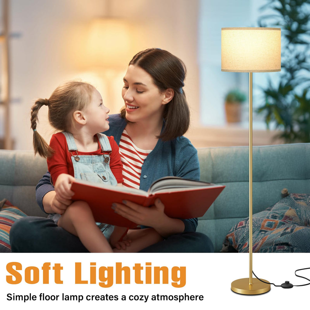 Modern Floor Lamp Simple Design with White Shade & Foot Pedal Switch