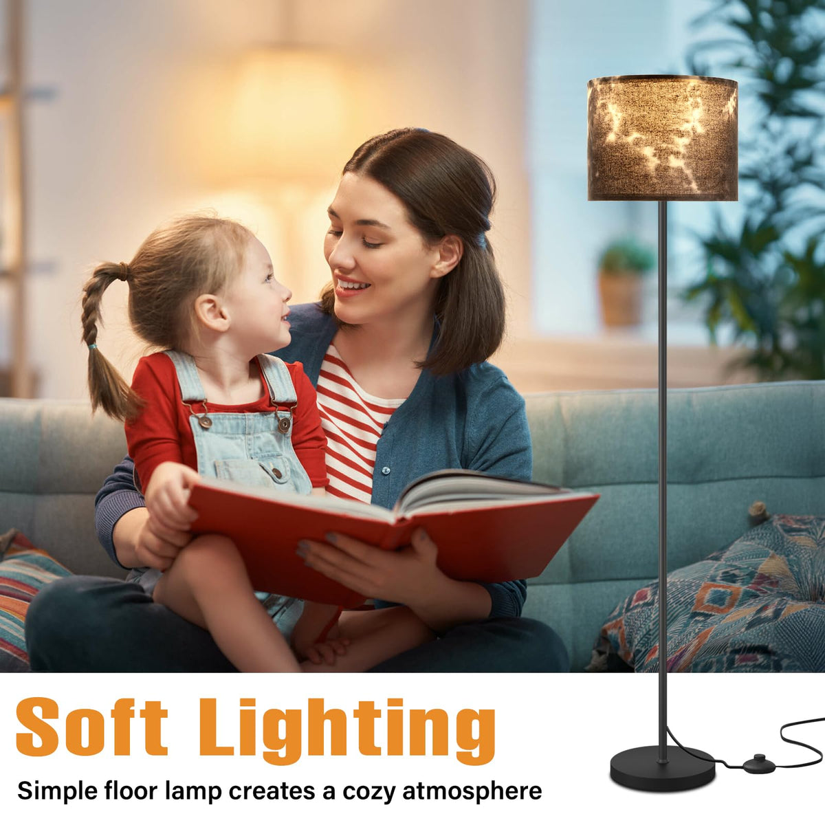 Modern Floor Lamp Simple Design with White Shade & Foot Pedal Switch