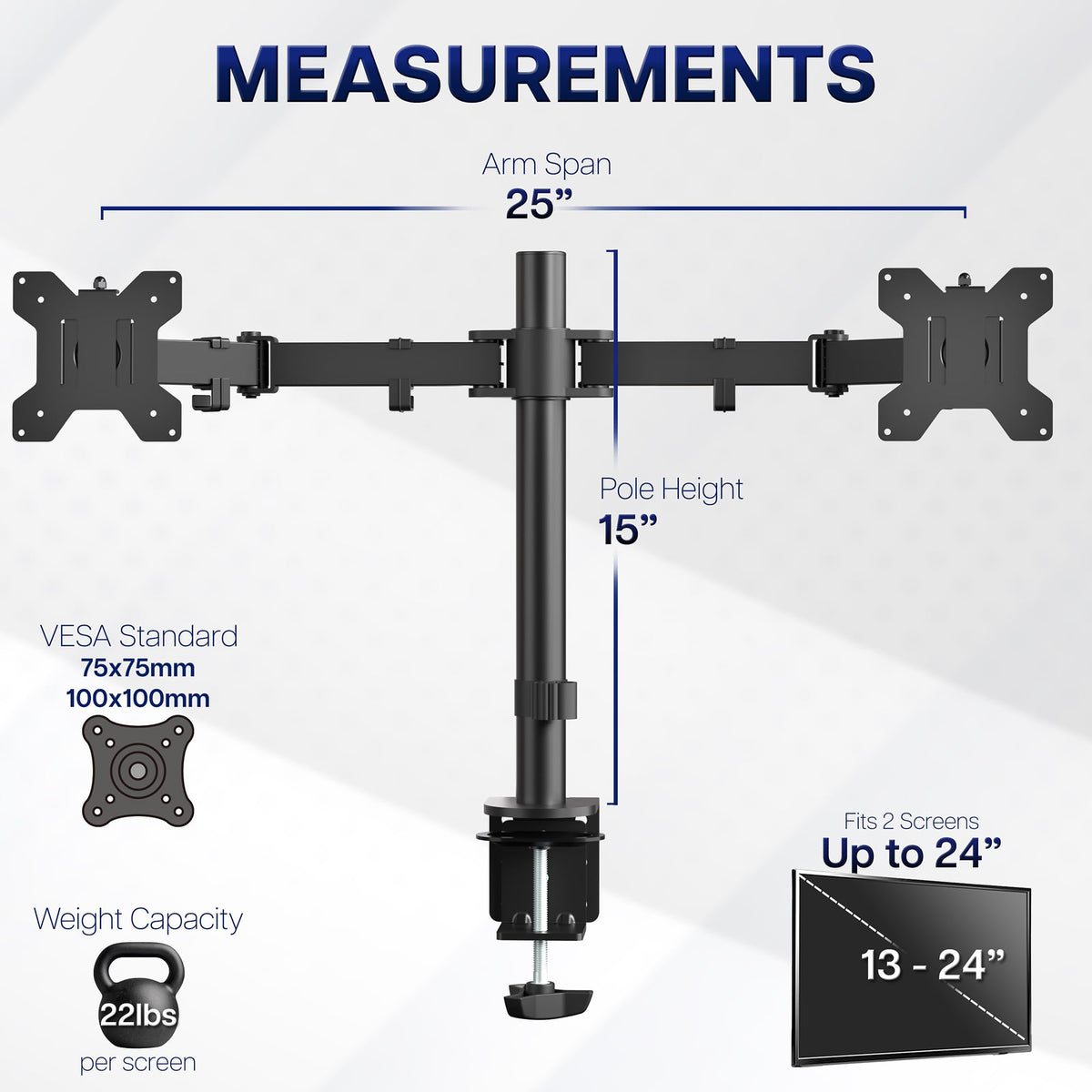 Dual Monitor Desk Mount, Holds 2 Computer Screens up to 30 inches