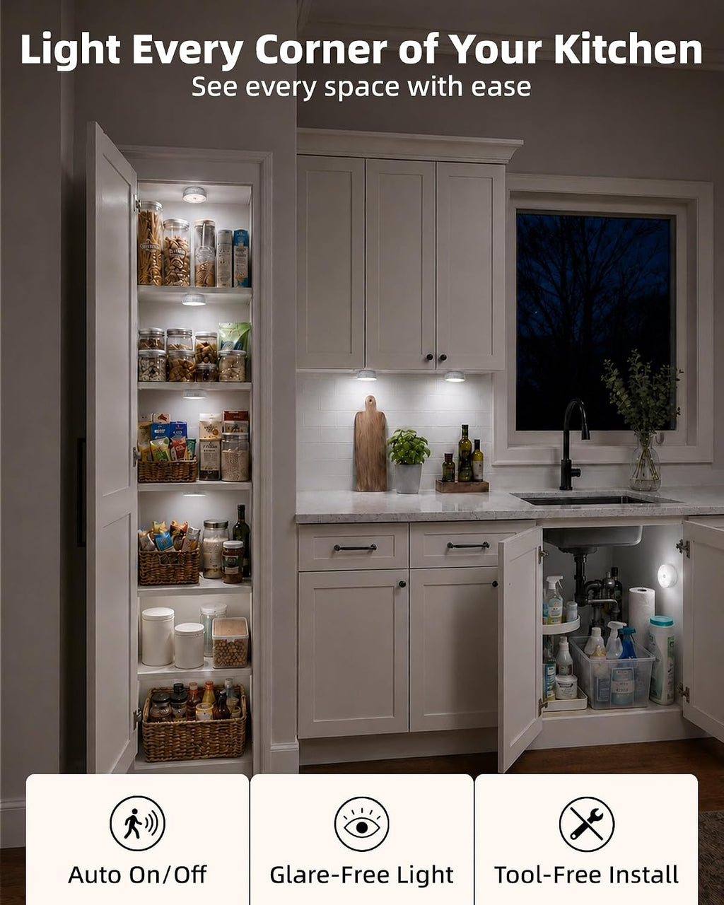 Magnetic Motion Sensor Lights, 4 to 8 LED Puck Style | USB-C Rechargeable