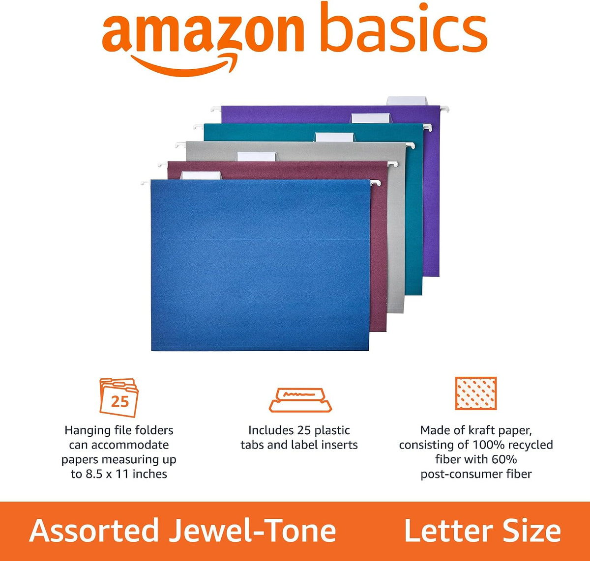 Amazon Basics Hanging File Folders with Adjustable Tabs, Sturdy Expandable Document Organizer, Letter Size 8.5x11 inch, Green, 25-Pack