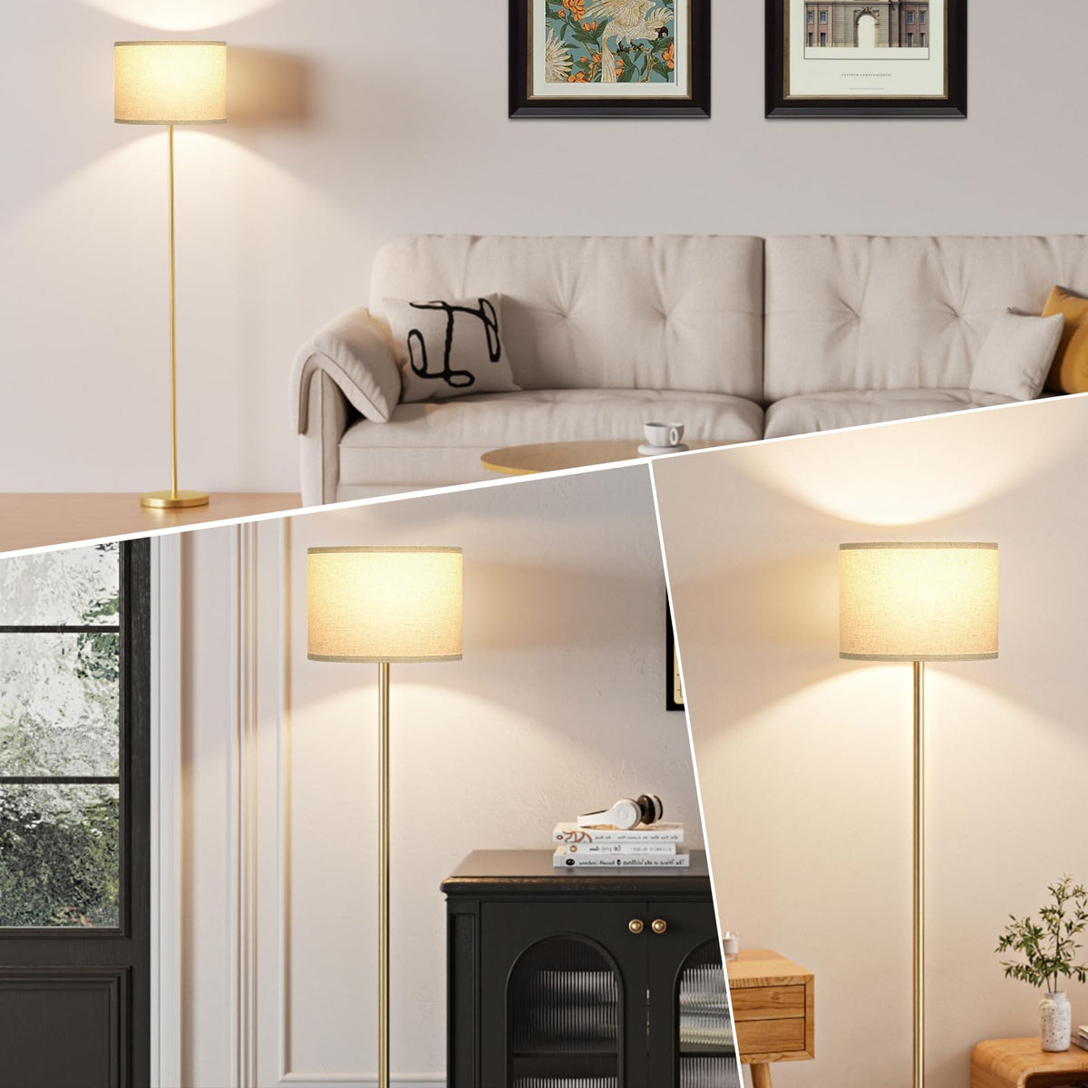 Modern Floor Lamp Simple Design with White Shade & Foot Pedal Switch