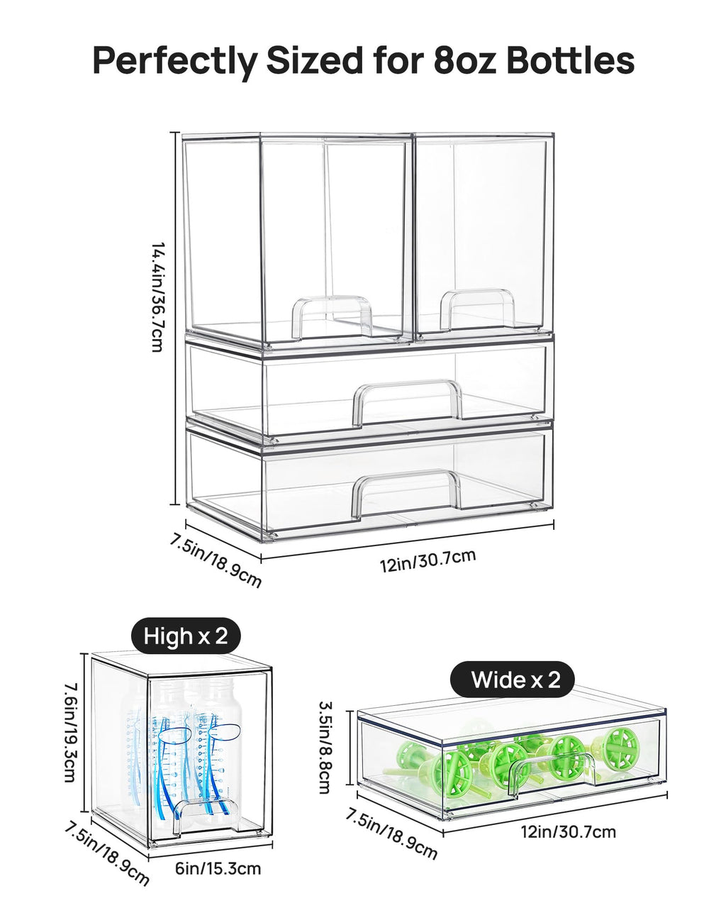 Clear Stackable Storage Drawers Set of 5, Plastic Organizer Bins |
