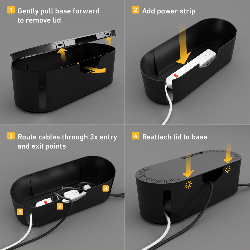 Cable Management Box, Power Strip with Desk Cord Organizer (Black)