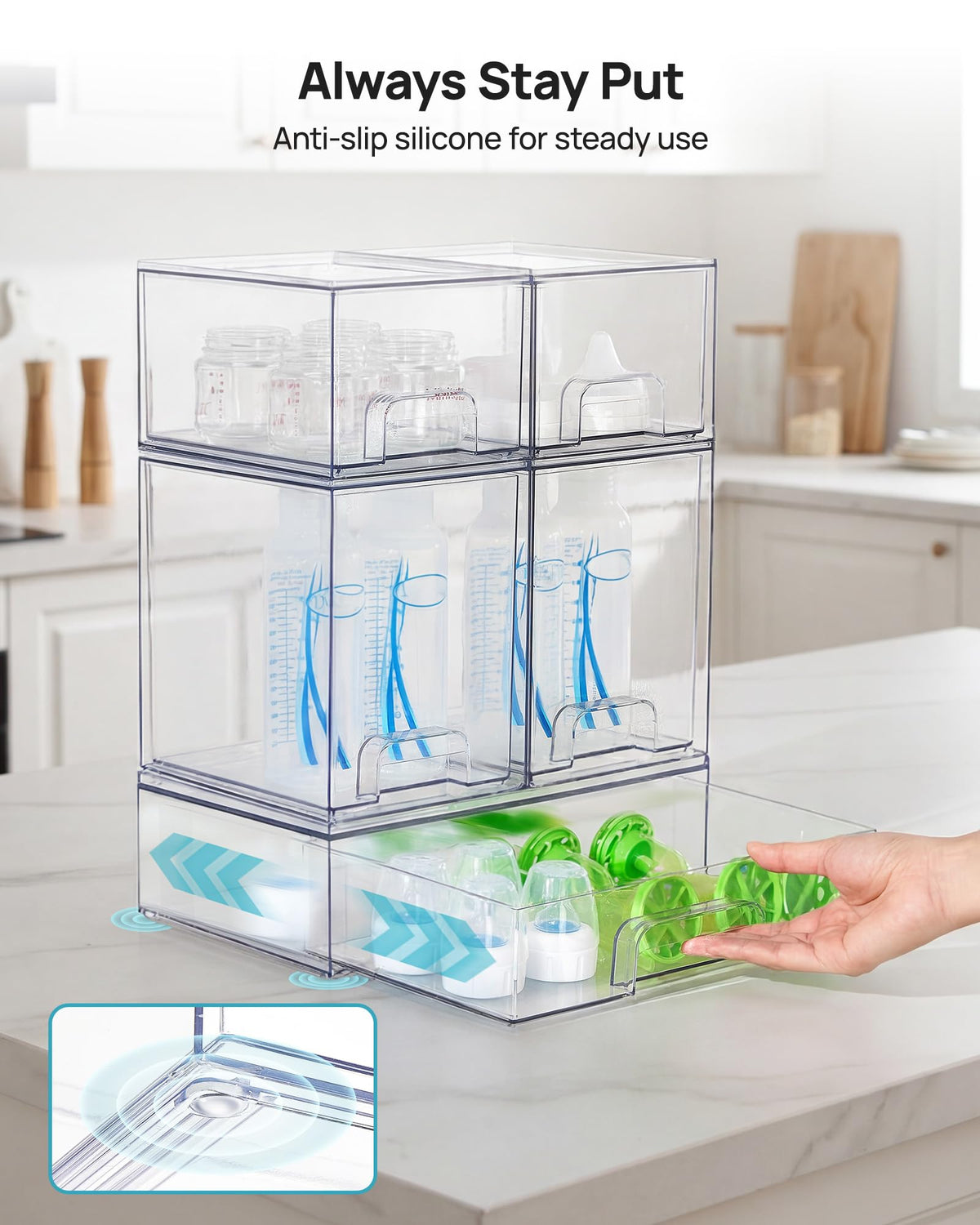 Clear Stackable Storage Drawers Set of 5, Plastic Organizer Bins |